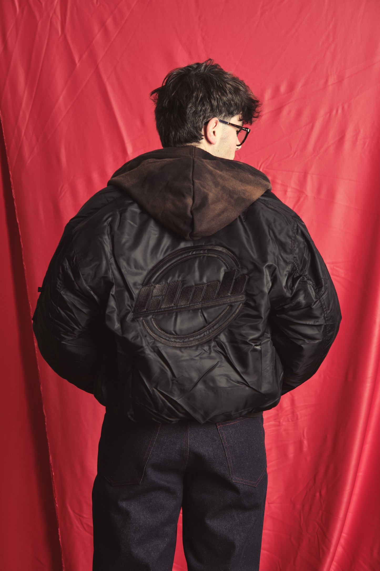 Nylon bomber jacket-embroidered BLACK