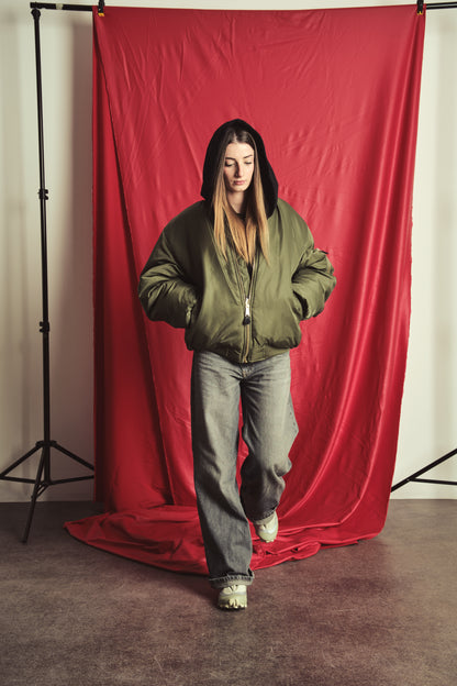 Nylon bomber jacket-embroidered GREEN